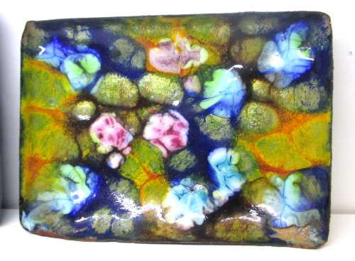 Two Lovey Vibrant Color Vintage Enamel Over Metal Trinket Dishes. 150x100mm and 120x90mm.