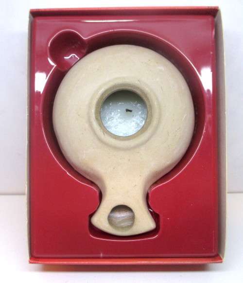 One Light, One World. Replica of oil Lamp used in Holy Land during lifetime of Jesus. In box.
