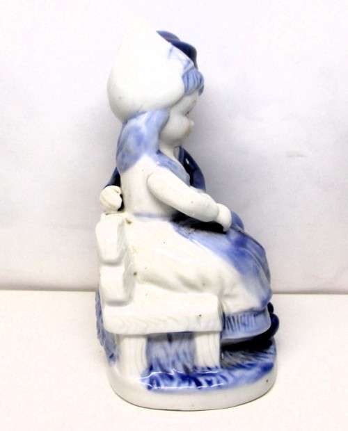 Vintage Dutch Delfts Blue Girl And Boy Sitting On Bench Hand Painted Figurine. Holland Overprint.