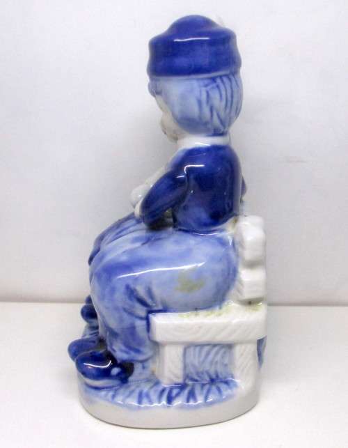 Vintage Dutch Delfts Blue Girl And Boy Sitting On Bench Hand Painted Figurine. Holland Overprint.