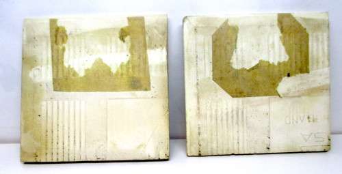Two Vintage Hand Painted Tiles, English Countryside, Cottage Scene. 75 x 75mm. Glazed.