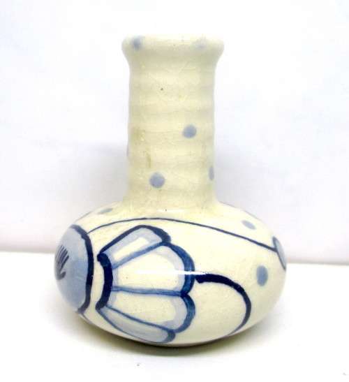 Vintage Mini Hand Painted Blue and White Bud Vase. Grazing adds mistery to this lovely item. 70 mm.