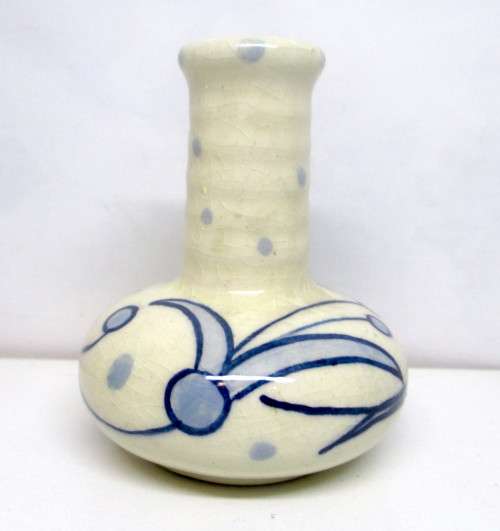 Vintage Mini Hand Painted Blue and White Bud Vase. Grazing adds mistery to this lovely item. 70 mm.