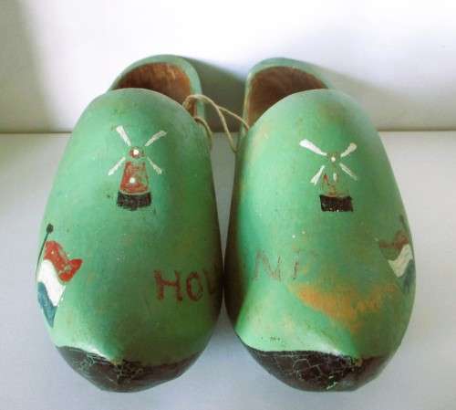1940`s Holland, Vintage Wooden Shoes/ Clogs, Hand Painted. 230mm long. Original.