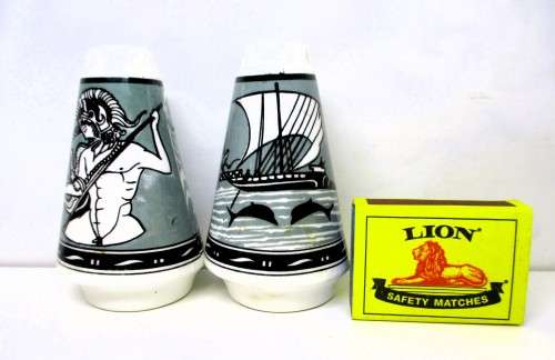 Vintage Salt and Pepper Shakers from Greece. Great Collectibles.  90mm high.