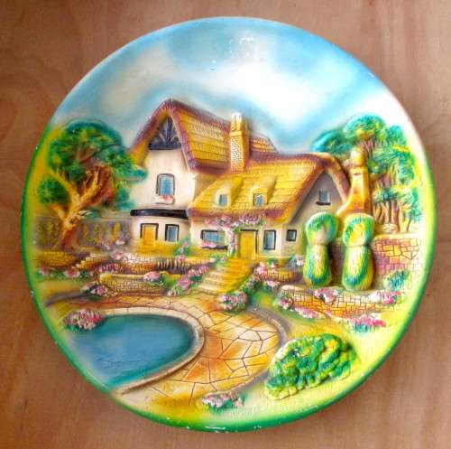 Large Vintage E W Usher Chalkware Wall Plaque - Diameter 35cm