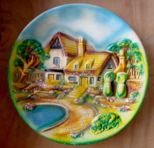 Large Vintage E W Usher Chalkware Wall Plaque - Diameter 35cm