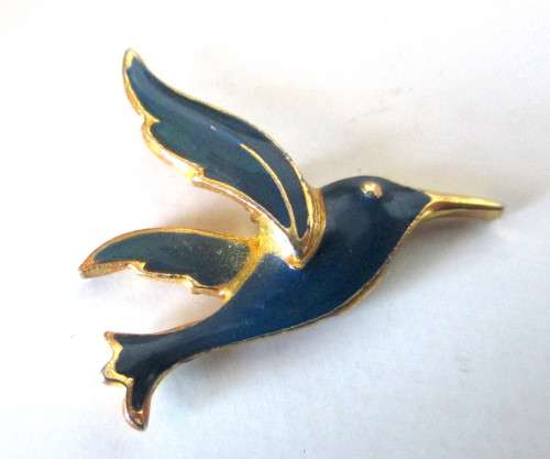 Vintage dark blue and gold enamel Bird Pendant. Lovely piece. 30mm long.