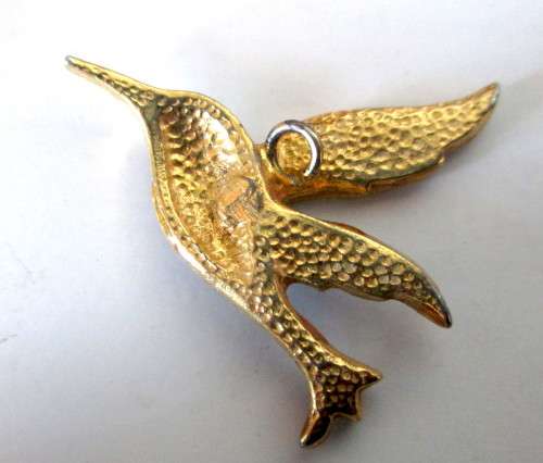 Vintage dark blue and gold enamel Bird Pendant. Lovely piece. 30mm long.