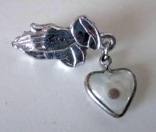 Christian silver toned Praying Hands with mustard seed Lapel Pin Brooch