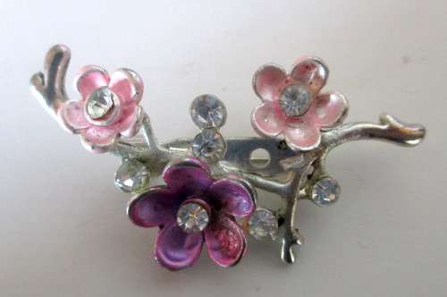 Vintage Enamel Floral Bouquet and Rhinestone Brooch 50mm.