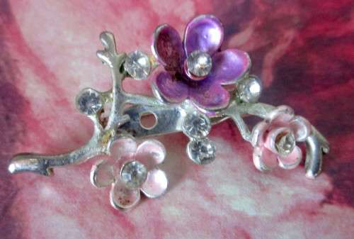 Vintage Enamel Floral Bouquet and Rhinestone Brooch 50mm.