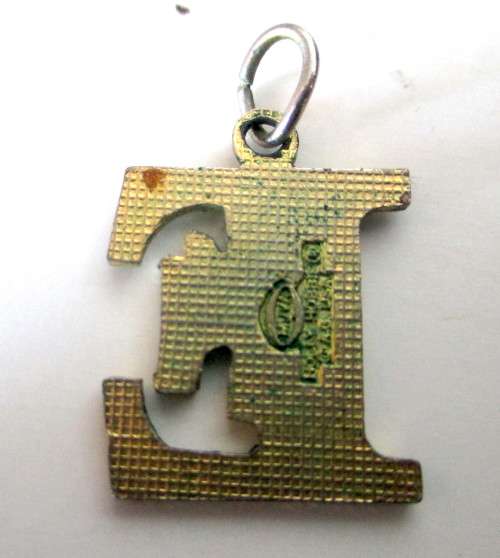 Vintage Cloisonne Gold Tone Letter `E` Initial Pendant Charm. 15 x15mm