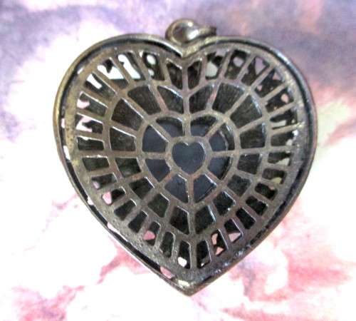 Stylish Heavy Heart Pendant with Amber glassstone centre and smaller stones. Costume Jewelry. 5cm
