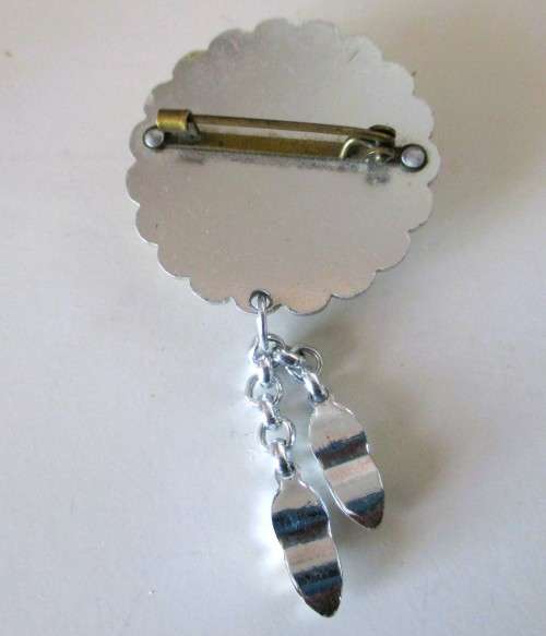 Vintage Painted Resin, Holland Windmill and silver metal clogs Brooch. As per Photo. 65mm