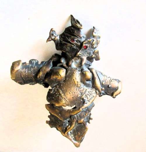 Vintage Hand made Copper and Brass Brutalist Artisan Jewelry with hooks. 44g