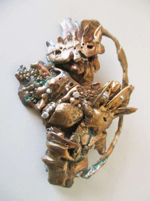 Vintage Hand made Copper and Brass Brutalist Artisan Jewelry with hooks. 40g