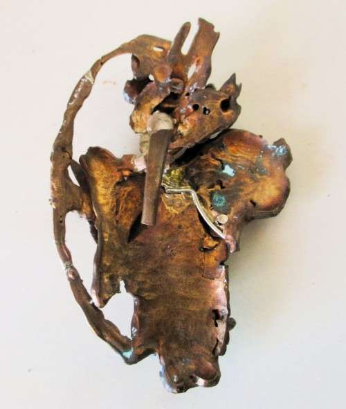 Vintage Hand made Copper and Brass Brutalist Artisan Jewelry with hooks. 40g