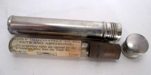 Vintage Metal Medicine Phial Container - with Glass Phial Iodine Pen.  70mm