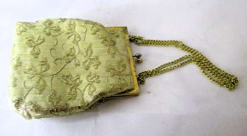 Vintage Brocade Gold Flower Evening bag with silk lining. Chain Sling can be adjusted. 190 x170mm.