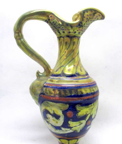 Vintage Handpainted Italian Glazed Pitcher with eloborate royal colors. Marked. 160mm high.
