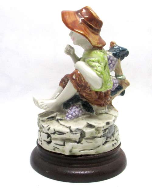 Vintage CapoDiMonte Boy Eating Grapes Figurine. On wooden stand. Spotless. 170 x110mm