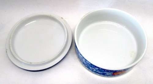 Lovely Japanese Porcelain Bowl Hand Painted Orange and Blue Floral. 130 x 50mm. Spotless.