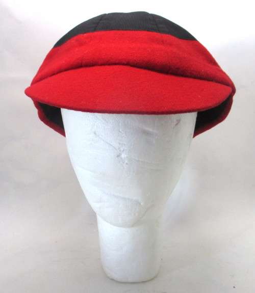 Vintage 1930s Black and Red Velvet Schoolboy Hat - Walthamstow, Henry TaylorSize 7 1/8.