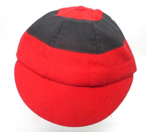 Vintage 1930s Black and Red Velvet Schoolboy Hat - Walthamstow, Henry TaylorSize 7 1/8.