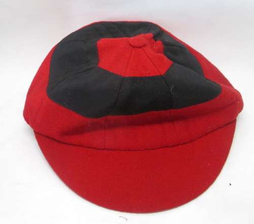 Vintage 1930s Black and Red Velvet Schoolboy Hat - Walthamstow, Henry TaylorSize 7 1/8.