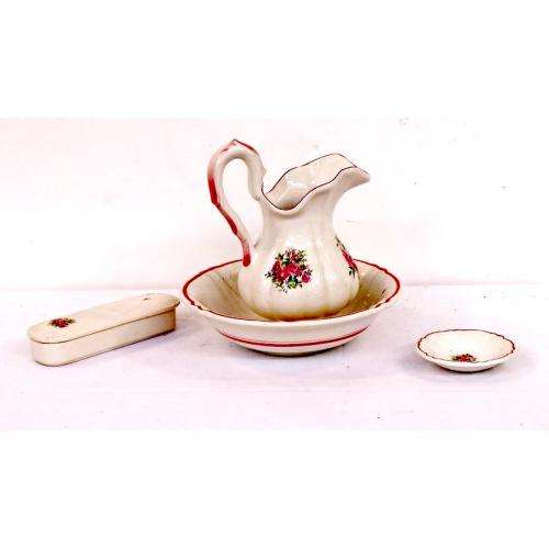 Vintage FS Keramik 4pc Bathroom Set - White and Pink Floral