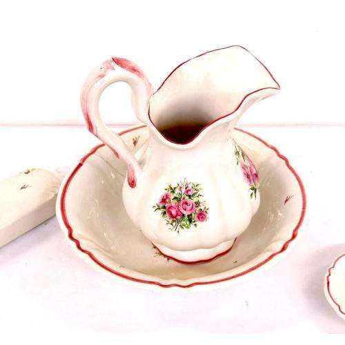 Vintage FS Keramik 4pc Bathroom Set - White and Pink Floral