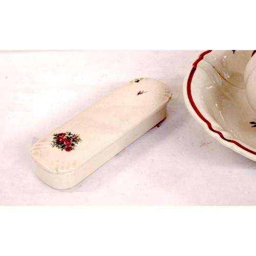 Vintage FS Keramik 4pc Bathroom Set - White and Pink Floral
