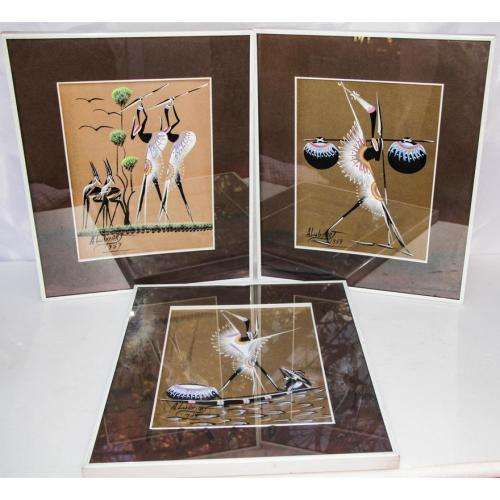 Lot of 3 A Lubtart (20th C) African Figurines , each Framed, signed and dated 1989, 31 x 24cm (3).