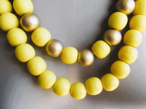2 x Yellow Wooden bead Necklaces. One with Gold color.  64cm