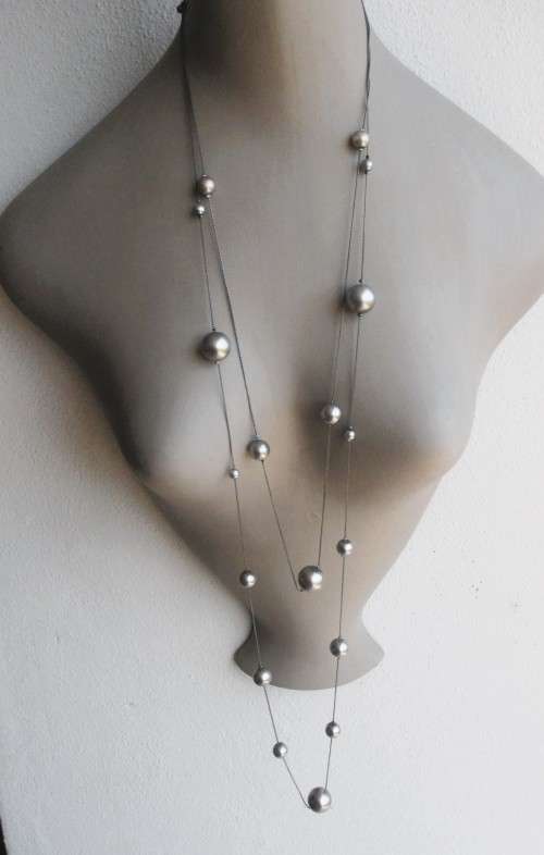 Costume Jewelry. Long Faux pear bead and charcoal color chain necklace. 110cm long