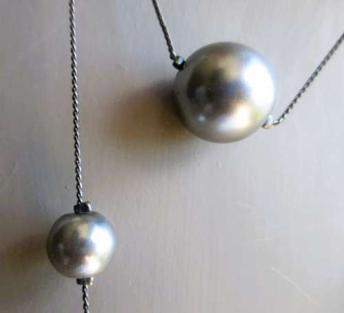 Costume Jewelry. Long Faux pear bead and charcoal color chain necklace. 110cm long