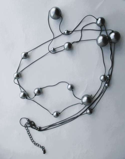 Costume Jewelry. Long Faux pear bead and charcoal color chain necklace. 110cm long