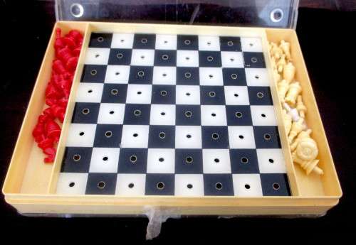 Vintage Travel Chess and Checks Set by Phidias Made in France. with all pieces.
