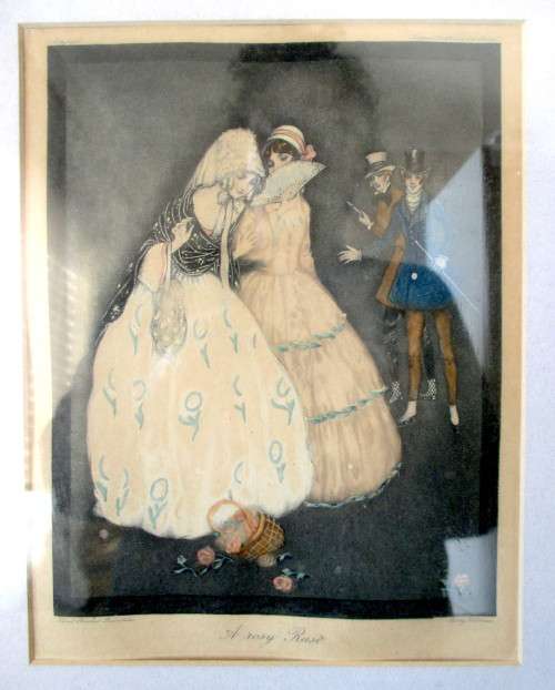 `A Rosy Ruse` Art Deco Illustrator, Jennie Harbour (1873-1959) Framed. 370x320mm frame
