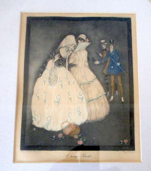 `A Rosy Ruse` Art Deco Illustrator, Jennie Harbour (1873-1959) Framed. 370x320mm frame