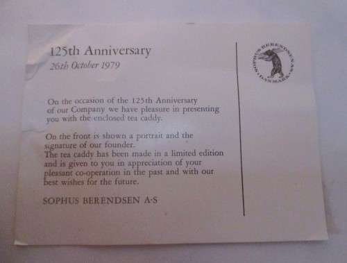 B&G (Bing & Grondahl) Copenhagen Porcelain Tea Caddy - Sophus Berendsen. 125 th Anniversary in box.