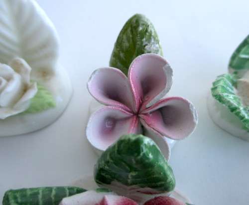 Beautiful Vintage Porcelain Place Card Holders-Flowers-6 Pcs in original box.