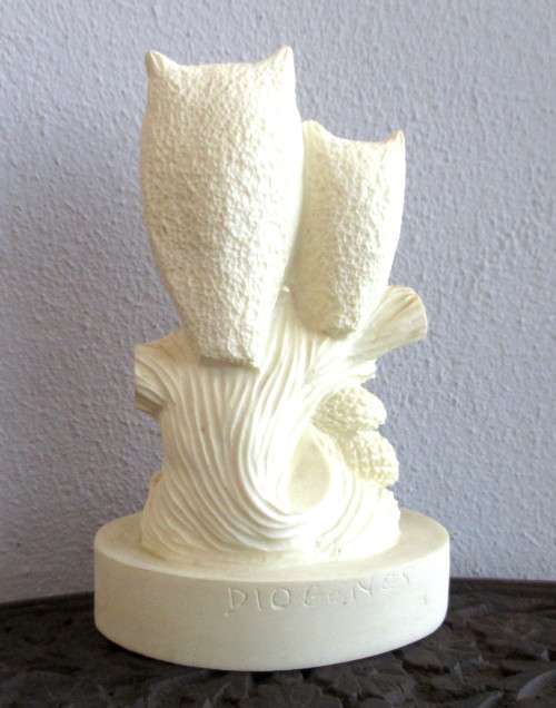 Resin Owl Mommy Baby Figurine/ Paper Weight Decor Beige Marked A.G. Diogenes, 130x85mm