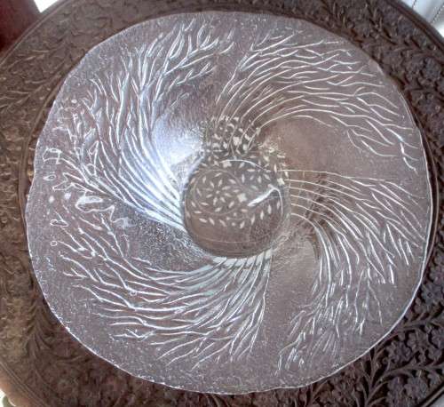 1980`s Vintage Large METSÄ Series Handmade Clear Glass Bowl, Designed by Pertti Kallioinen. 33cm dia