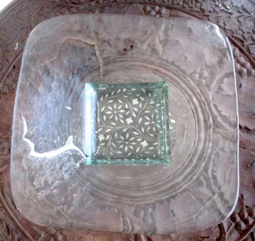 Recycled Glass Square Candle Dish Plate. 28cm