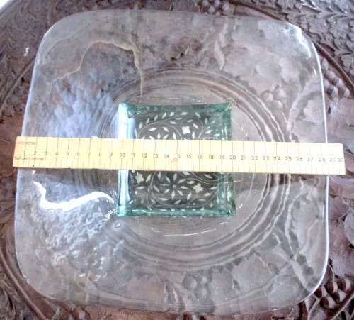 Recycled Glass Square Candle Dish Plate. 28cm