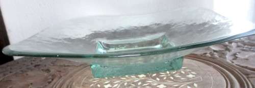 Recycled Glass Square Candle Dish Plate. 28cm
