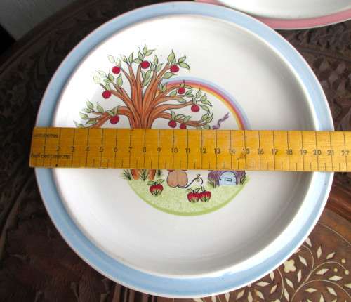 Three Piece Vintage Denby Pottery Apple Mouse Plates/Bowl Mushroom Rainbow Barbara Sharp England