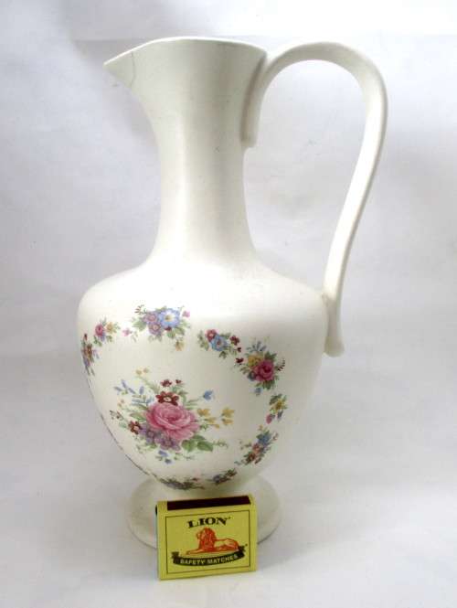 Vintage Large Unbranded Floral Pattern Bedroom Closet Water Jug. Note Repair at spout. 28cm high.